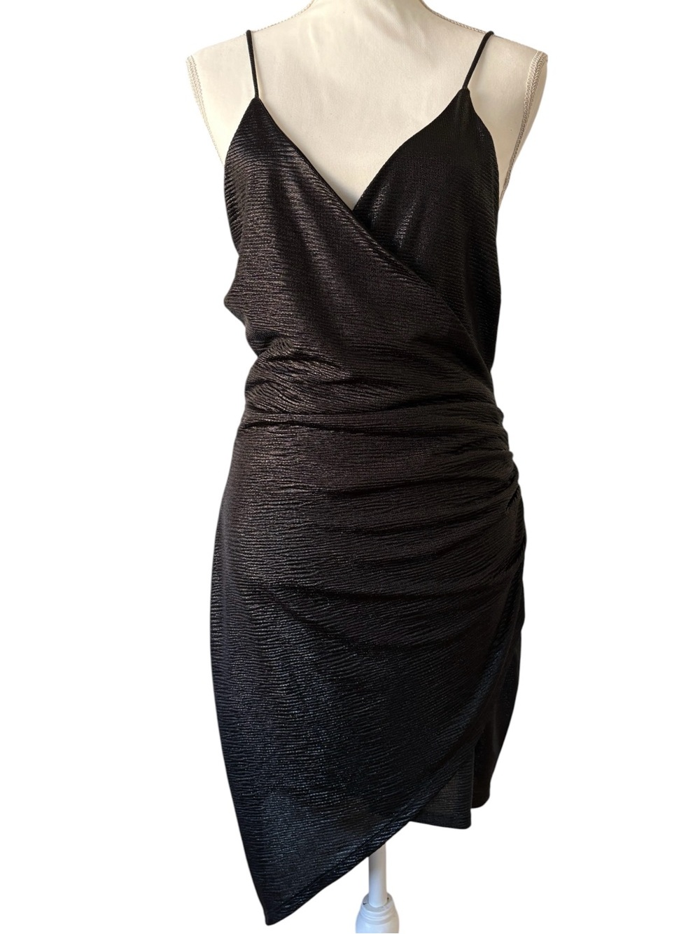 Sabora Black Shimmer Asymmetrical Wrap-Style Dress - Size Large